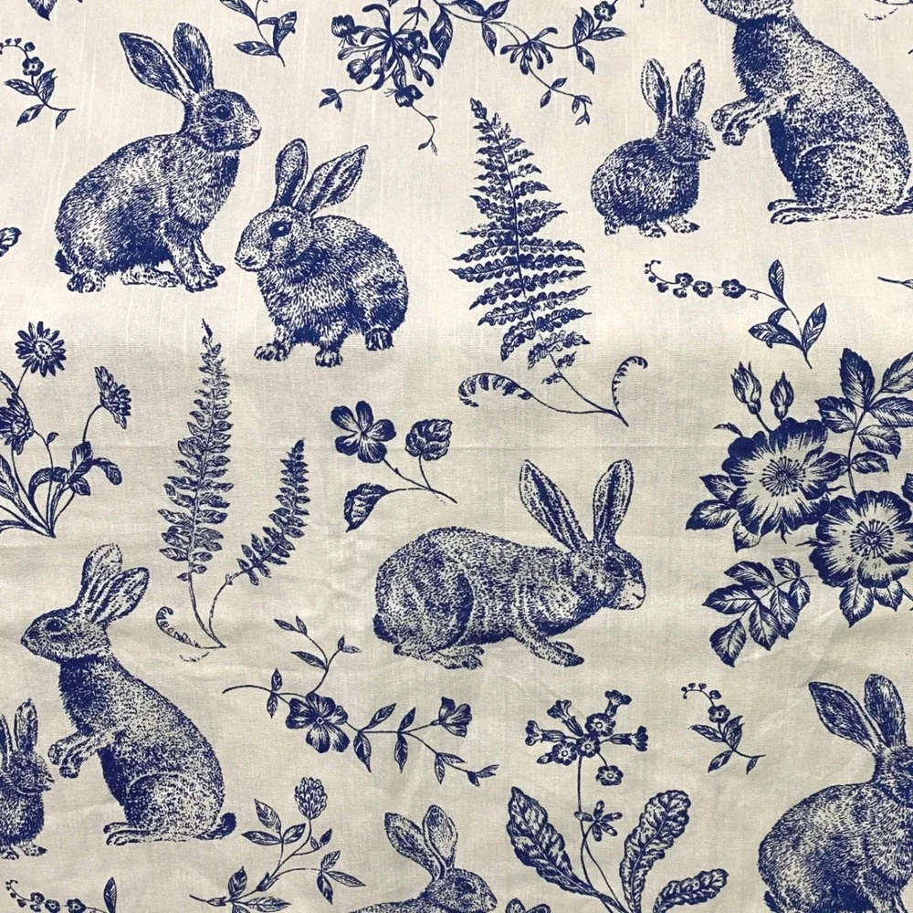 Rachel Ashwell The Farmhouse Blue Toile Bunny Rabbit Cotton Tablecloth 82
